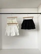 韓国風シンプル無地優しいフリルスカート
