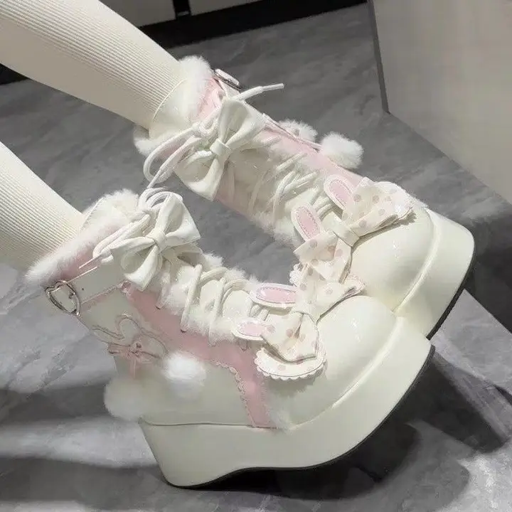 ふわふわシューズ ロリータ風 冬用ブーツ【加厚・保温・厚底・可愛いデザイン】