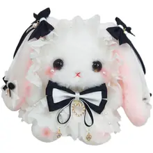 うさぎバッグ 斜め掛け オリジナル ロリータ風 ぬいぐるみ パール 蝶結び モノクロ マカロン プレゼント キュート 精巧