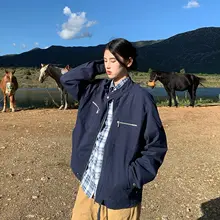 クラシックなデザインの春秋用立衿ワークジャケット【男女兼用・フィット】