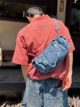 ボストンバッグ ピロー型 デニム 手提げ 斜め掛け ユニセックス 通勤 着回し ストリート インスタ映え 韓流「YUEN」