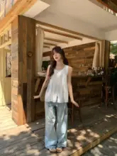 アメリカンヴィンテージ風 浅青のワイドレッグデニムパンツ【女性用・フィット・ドラッグレングス】