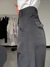 高身長向けロング丈レトロカジュアルワークパンツ【前ポケット付き・ストレート・ドレープ感】（セットアップ対応）