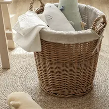 柳編の洗濯物バスケット【家庭用・収納用・丸型】