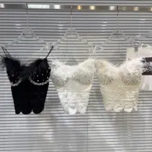 気品あるデザイン！羽毛トリムビーズ付き刺繍ブラカップキャミソール