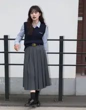 ウエストゴムのプリーツスカート【春夏用・グレー・ミディ丈・Aライン】