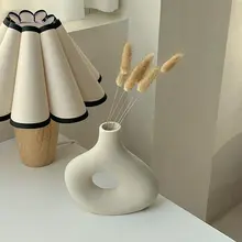 モダンシンプルな素焼き陶器製フラワーベース【アートデザイン・ドライフラワー用・インテリア装飾】