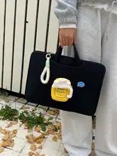 カートゥーンビールカップデザインのノートパソコンケース【女性用・ブラック・シンプル・軽量・肩掛け可・適応機種多数】