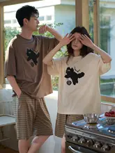 ペアパジャマ 2点セット レディース メンズ 猫柄 Tシャツ ショートパンツ モーダルコットン 接触冷感 ひんやり ルームウェア 夏