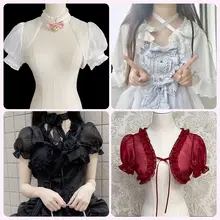 春夏用 ロリータスタイル リボン付きレースポンチョ【UVカット・シフォン生地・着脱簡単】