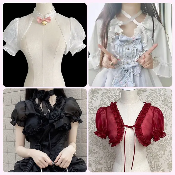 春夏用 ロリータスタイル リボン付きレースポンチョ【UVカット・シフォン生地・着脱簡単】