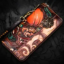 牛革製 手作り長財布【ジッパー付き・美しい皮彫刻】