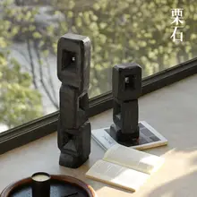 黒い木製の抽象アート幾何学オブジェ【和の侘び寂びスタイル・インテリア装飾用】