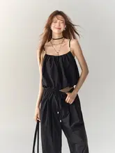 黒のカジュアルコーディネート【秋用・キャミソール・ワイドパンツ  ・長パンツ・春のコーデに最適】（セットアップ対応）