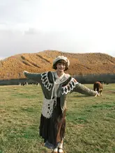 ダイヤモンド編みのウールカーディガン【ラウンドネック・ハンドメイド】