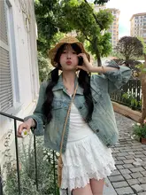 春夏用デニムジャケット【ヴィンテージ風・ゆったり・ショート丈・翻領】