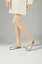 シルバーのバックスリップオンミュール【柔らかい羊革・皺デザイン・女性用】