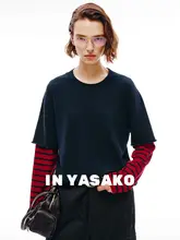 ストライプデザインの重ね着ニット【ウール混・温かみある二重仕立て】