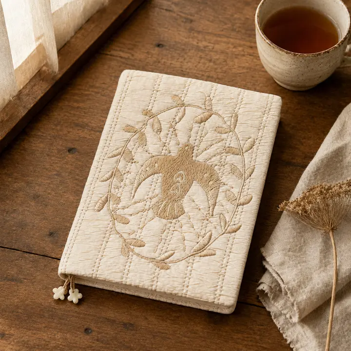 刺繍デザインの手帳【ハンドメイド・布製・日記用】