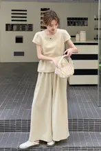 夏用カジュアルTシャツ＆薄手ワイドパンツ【スタイリッシュ・女性用・体型カバー】（セットアップ対応）