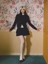 シンプルな襟デザインのニットカーディガン【女性用・秋季】