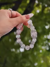 マダガスカル産パウダーピンク水晶ブレスレット【極上の柔らかさ・ドラゴンアイデザイン・女性用】