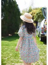 女児用 夏用薄手フラワープリントワンピース【フランス風・プリンセススタイル】（セットアップ対応）