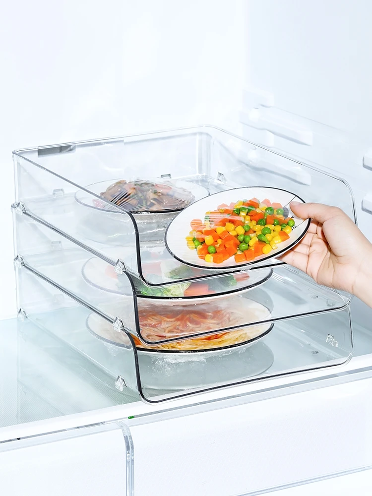 冷蔵庫用分層収納ラック：食器や食材の整理整頓に最適なキッチン小物