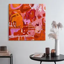 抽象手描き油絵装飾画【赤色・アメリカンスタイル・リビング・玄関・ダイニング・寝室用】