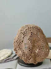 コットンリネン製 レトロ手編み透かし模様ベレー帽【春夏用・女性用】