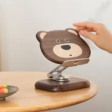 調整可能な角度の木製デスクトップスマホスタンド【クマデザイン・スローバック・タブレット対応】