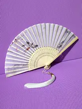 ミニ竹製折り扇子【中国風・学生向け・夏用・携帯便利・絹布仕立て】