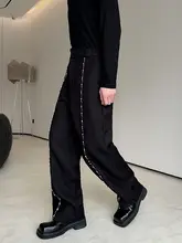 高級感漂うハンドメイドパールとストーン装飾のストレートパンツ【フィット・ワイドレッグ】