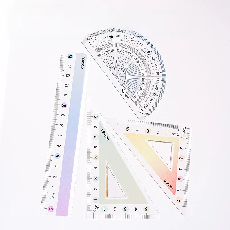 透明な三角定規と分度器付き学生用図面セット：幼児学習に最適な視認性と精度のバランス