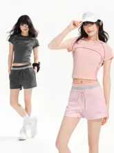 半袖Tシャツ レディース クルーネック フィット感 ウエストマーク クロップド丈 アクティブ 夏「PSO Brand」