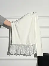 デザインレースの女性用長袖トップス【スリムフィット・ラウンドネック・裏起毛・秋冬用】