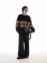 カラフルなボーダー柄ニットセーター【秋冬用・極上の柔らかさ・ユニセックス】（セットアップ対応）