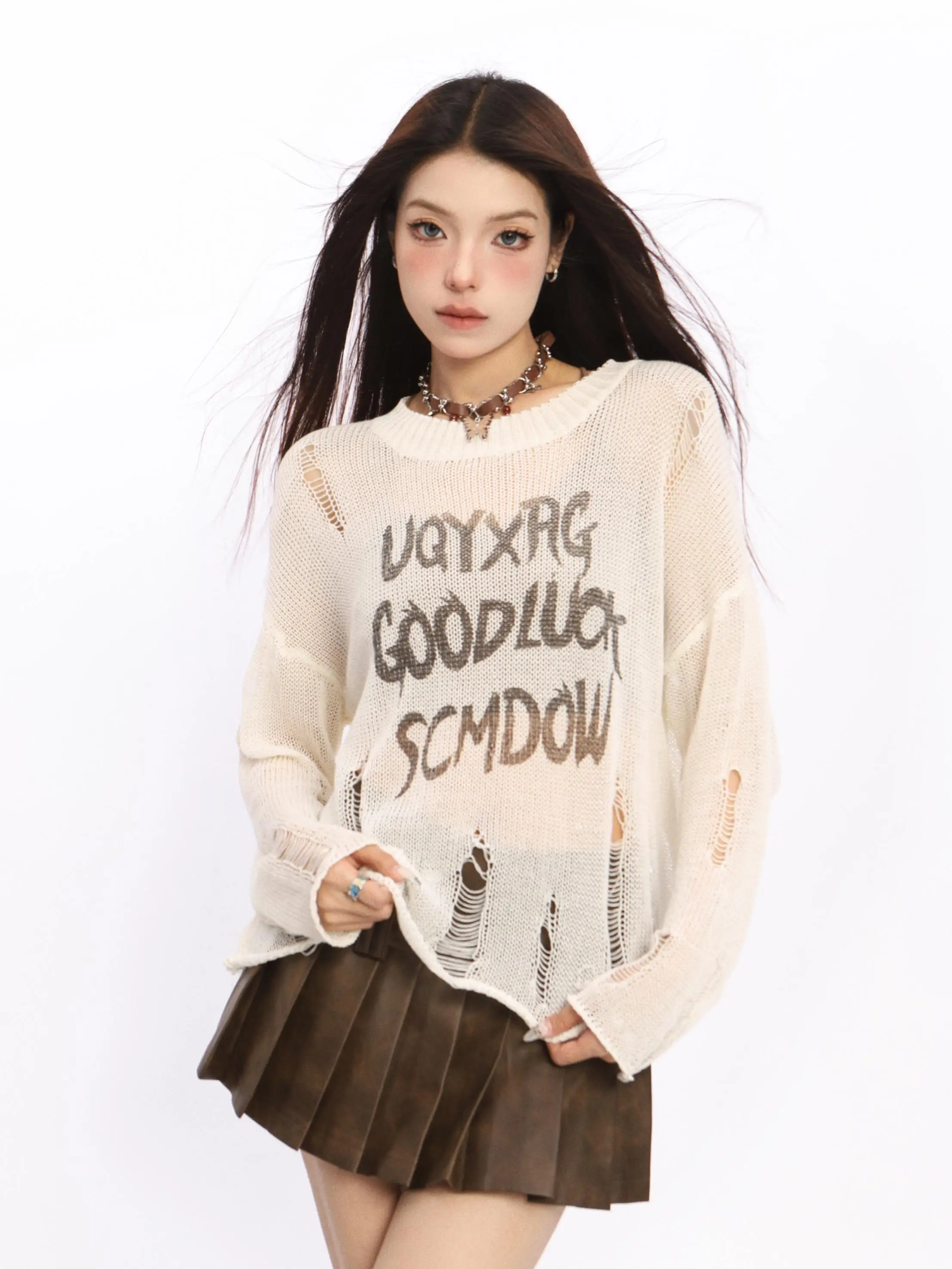 BIGGOLD デザインニット長袖Tシャツ【涼感・UVカット・ルーズフィット】