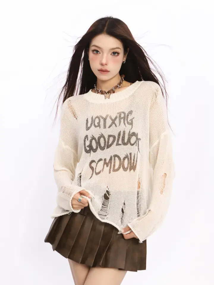 BIGGOLD デザインニット長袖Tシャツ【涼感・UVカット・ルーズフィット】