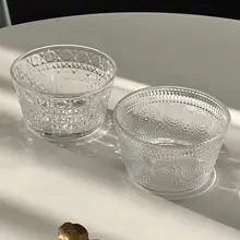 高級感あるストライプデザインのガラス製デザートボウル【アイスクリーム・ヨーグルト・サラダ用】