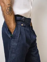 リネンデニム風ワイドタックショートパンツ【ビンテージスタイル・ゆったりフィット】