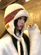 レトロスタイル フェアアイランドニット帽【冬用・保温・飛行機デザイン・耳カバー付き】