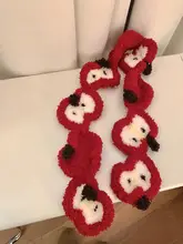 クリスマスツリー柄のアップル毛糸スカーフ【手編み・可愛いギフト】