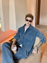 デニムジャケット ストレートカジュアルパンツ セットアップ レディース ヴィンテージ スノーウォッシュ ゆったり