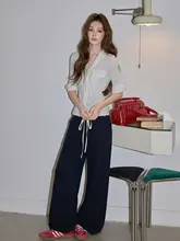 バレエ風レースブラックカジュアルパンツ【ハイウエスト・ゆったりフィット・ストレートレッグ】