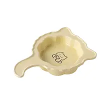 猫耳デザインの陶器製ペットボウル【キャット＆ドッグ用・ハンドル付き・平底】