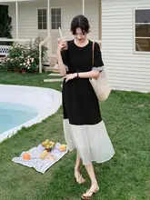カラーコンビネーションのTシャツワンピース【女性用・ロング・フィッシュテール・夏用・体型カバー・カジュアル】