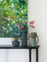 フラワーベース 花瓶 ヴィンテージ風 セラミック グリーン アート おしゃれ リビング ダイニング テーブル インテリア 「Dnnni」