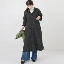 学院風ストライプシャツワンピース【ブルー＆ホワイト・春秋用・カジュアル】（セットアップ対応）