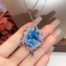 洗練された海洋ブルーダイヤモンドペンダントネックレス【煌めくデザイン・女性用】
